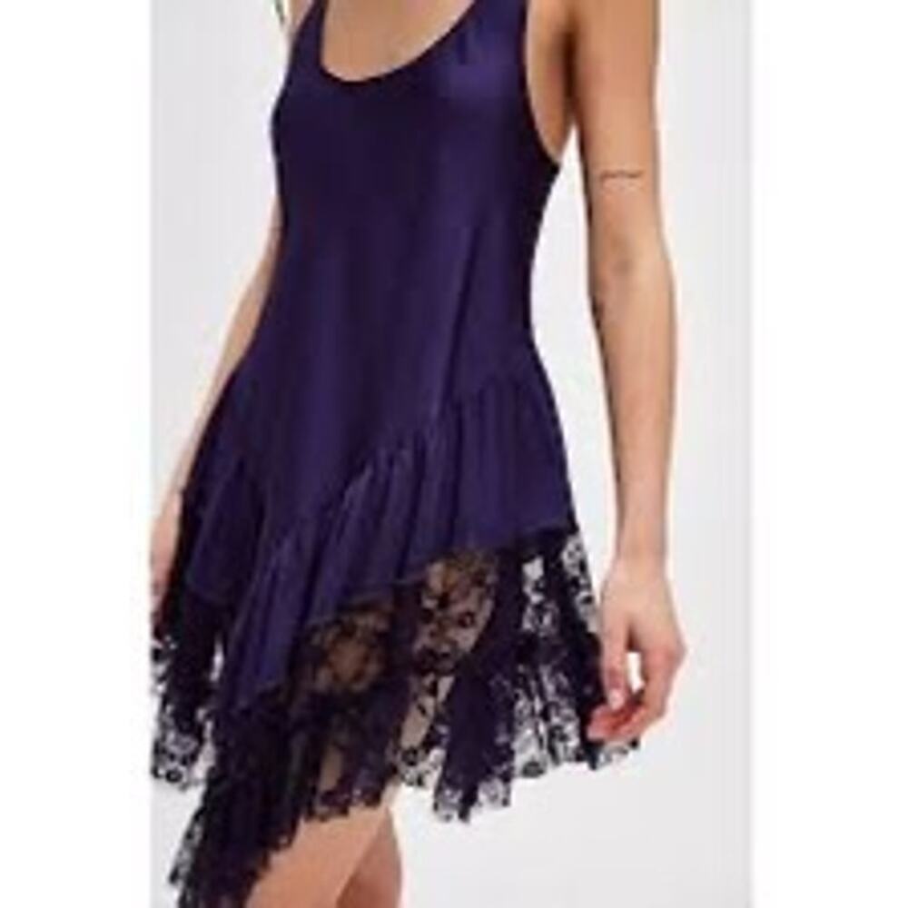 Free People Intimately Lace Hem Slip Dress Gothic Grape Purple M NWT